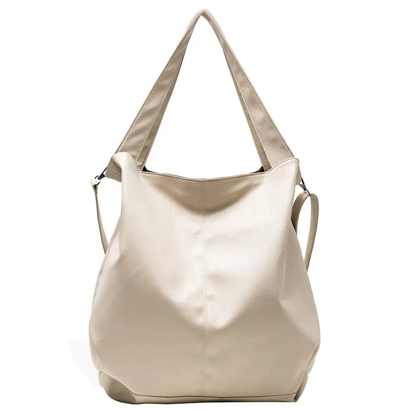Grand sac hobo aspect cuir souple blanc, format haut – vue de face