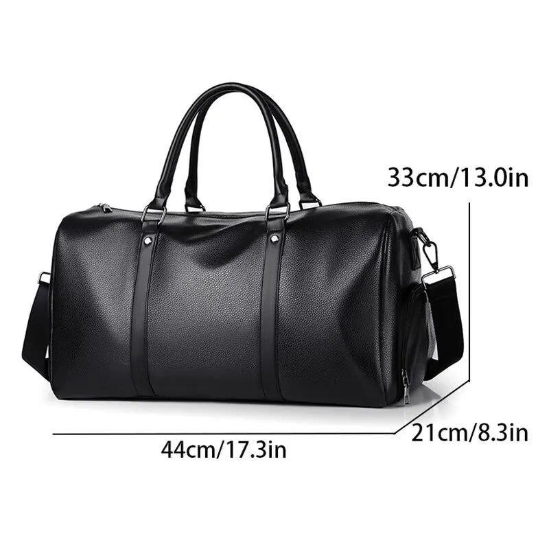 Sac de voyage aspect cuir rétro noir – schéma des dimensions