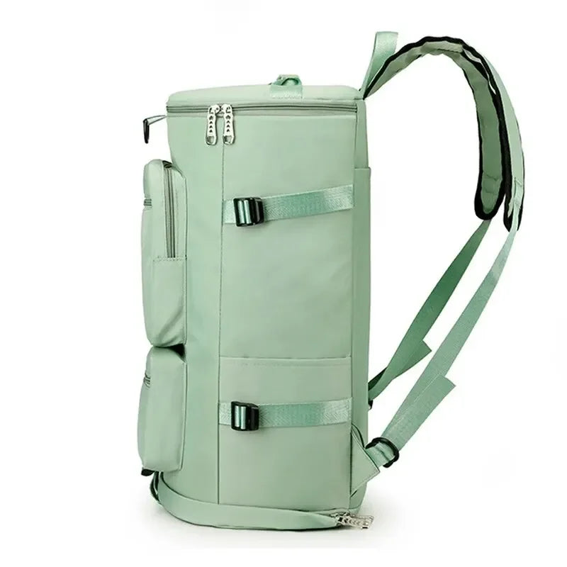 Sac à dos de voyage en toile Oxford vert, vu de profil