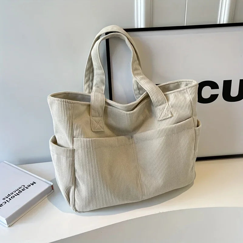 Sac fourre-tout en velours côtelé femme 42 cm, doublure polyester