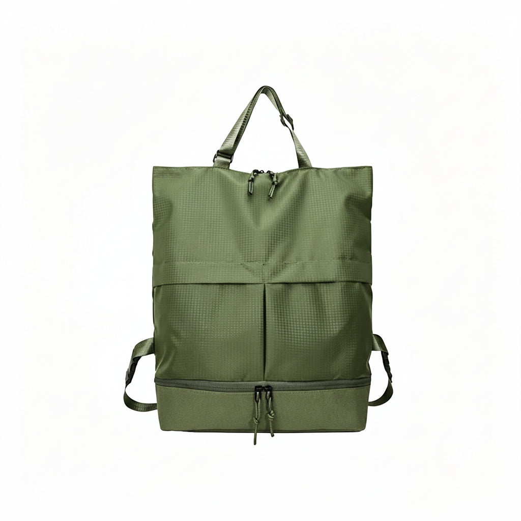 Sac à dos de voyage en nylon 20 à 35 litres poche zippée, coloris vert kaki