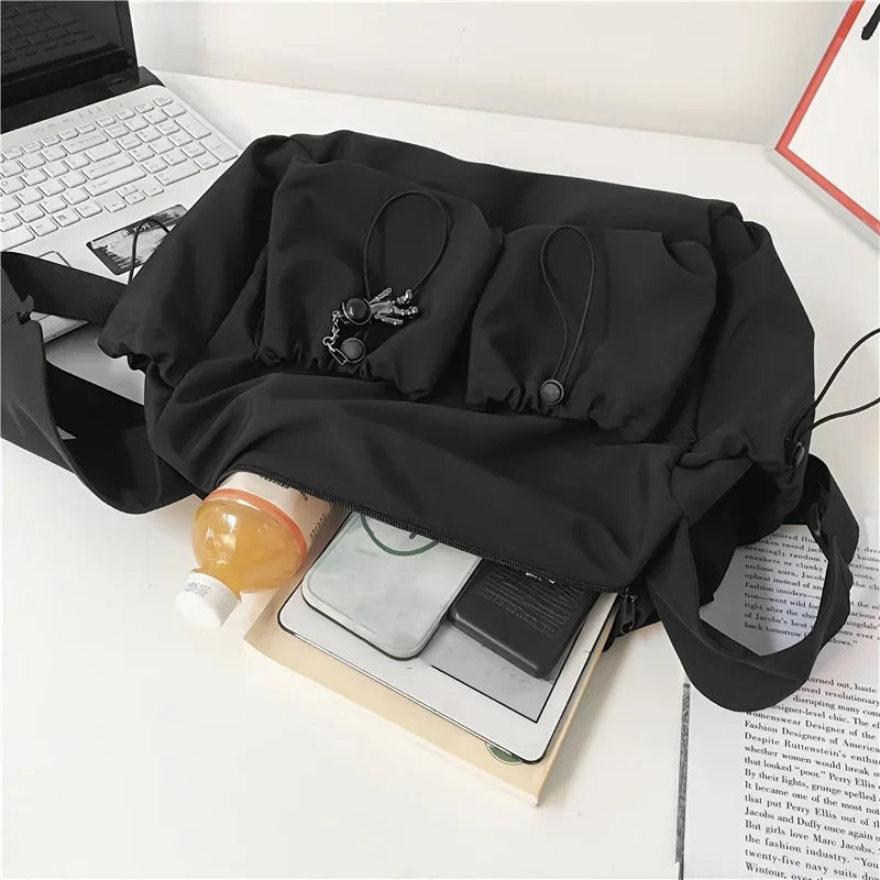 Sac bandoulière cabine en nylon noir, bandoulière de 100 cm