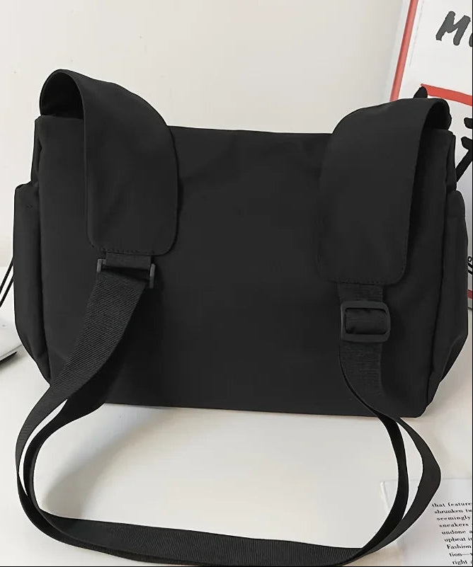 Sac bandoulière cabine en nylon noir, compartiment intérieur pour ordinateur