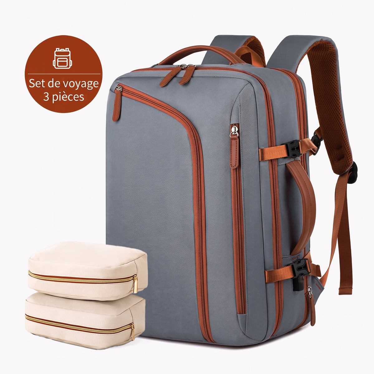Sac à dos ordinateur ultraléger gris, vue de trois quarts
