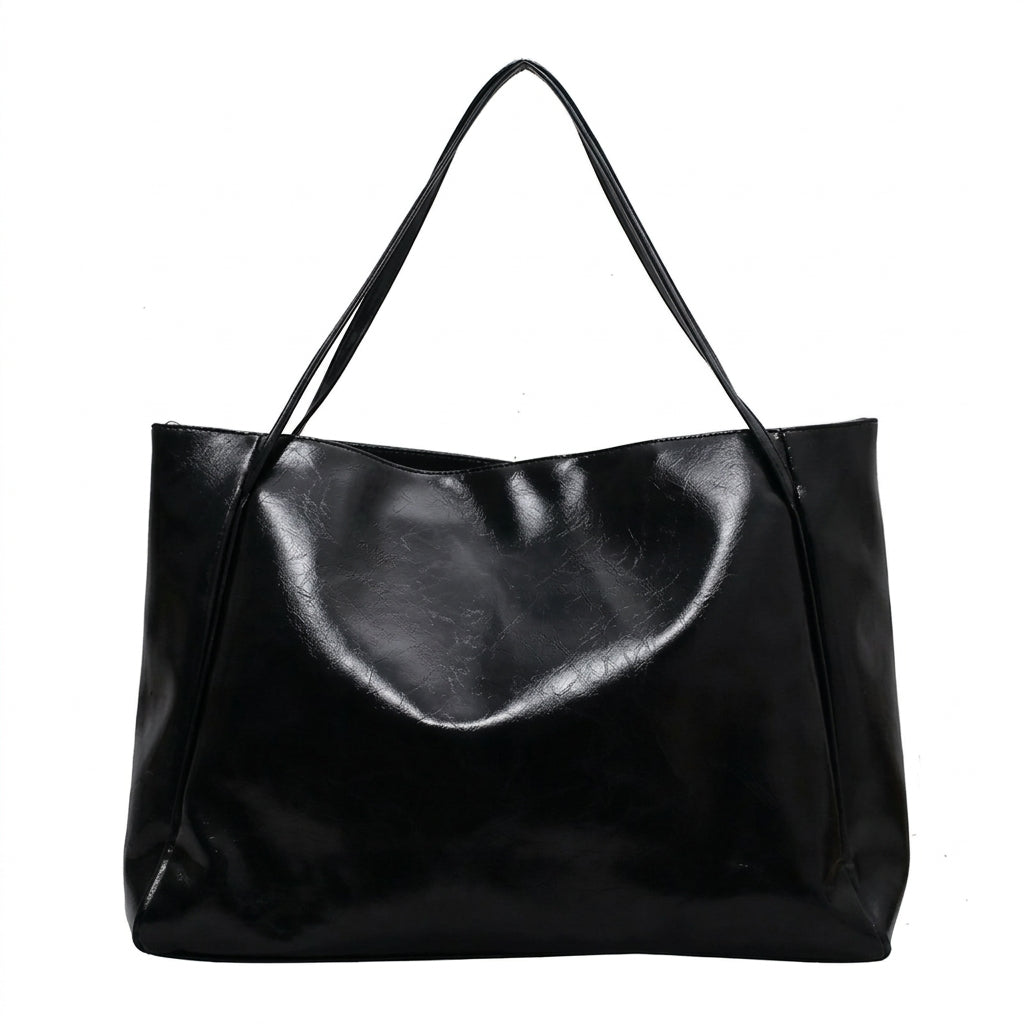 Sac seau aspect cuir souple noir – vue de face
