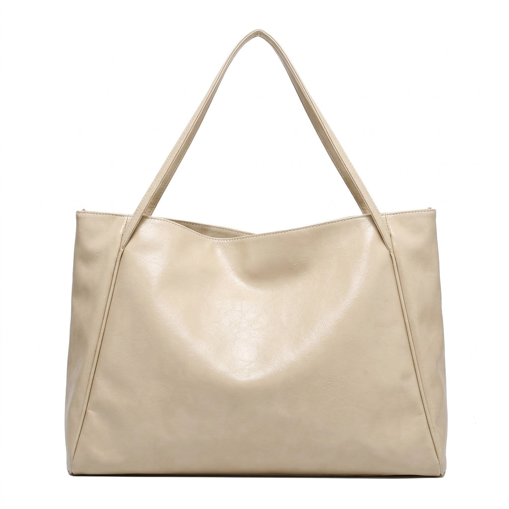 Sac seau aspect cuir souple blanc crème – vue de face