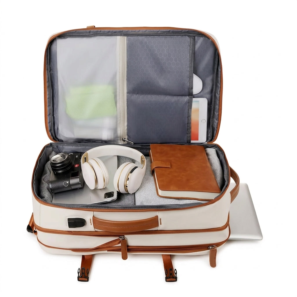 Sac à dos ordinateur ultraléger ouvert à plat, rangements intérieurs