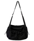 Sac bandoulière cabine 40x30x20 en nylon noir, compartiment ordinateur