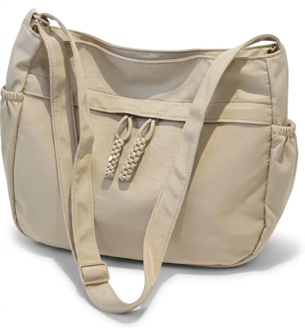 Sac à bandoulière hobo femme en toile 38 cm format cabine 40x30x20, coloris beige