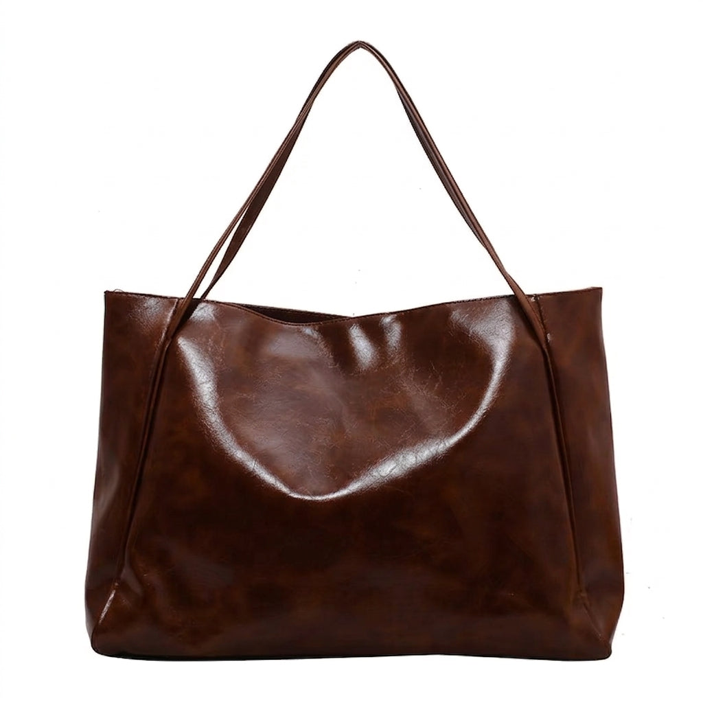 Sac seau femme aspect cuir souple café, format cabine easyJet 45x36x20 – vue de face
