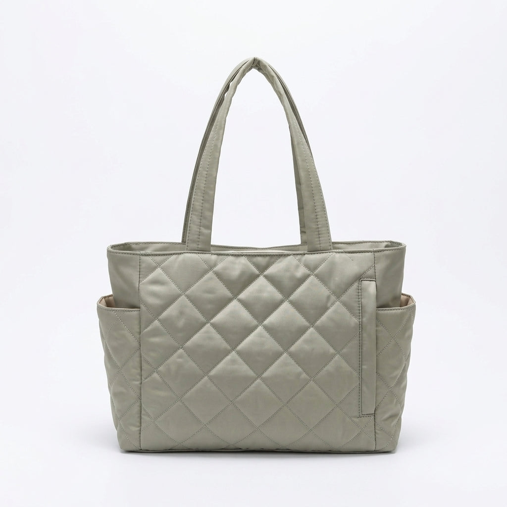 Cabas matelassé à losanges femme 40 cm, coloris vert, vue de face