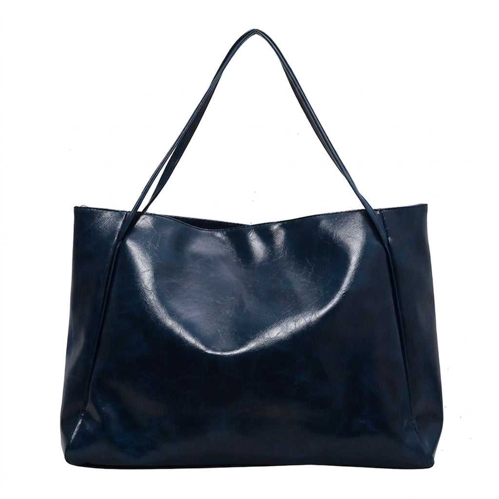 Sac seau aspect cuir souple bleu – vue de face