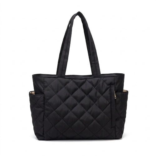 Cabas matelassé à losanges femme 40 cm, coloris noir, vue de face