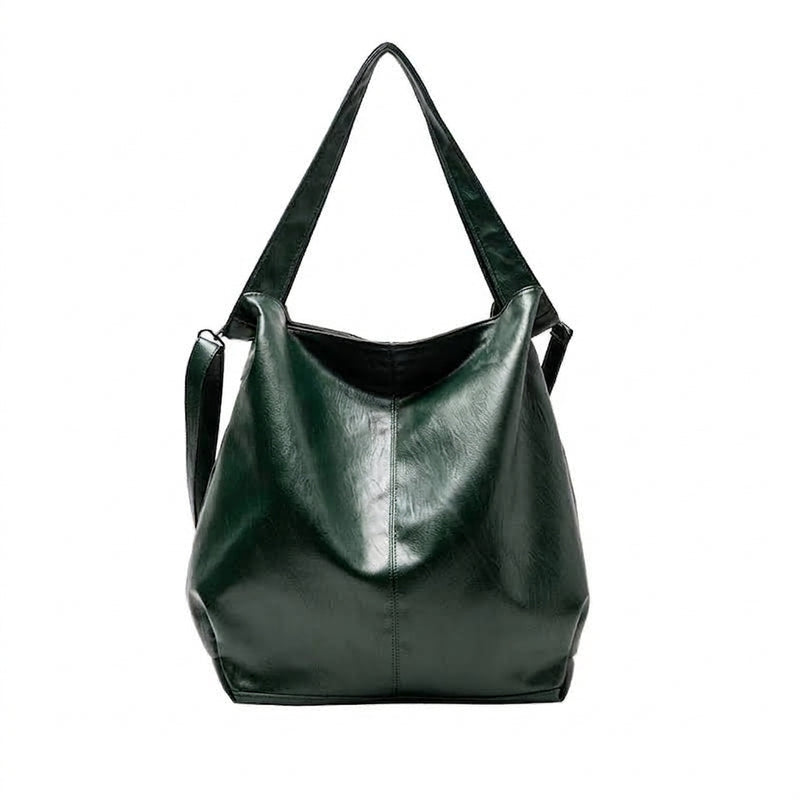 Grand sac hobo femme aspect cuir souple vert, format haut – vue de face