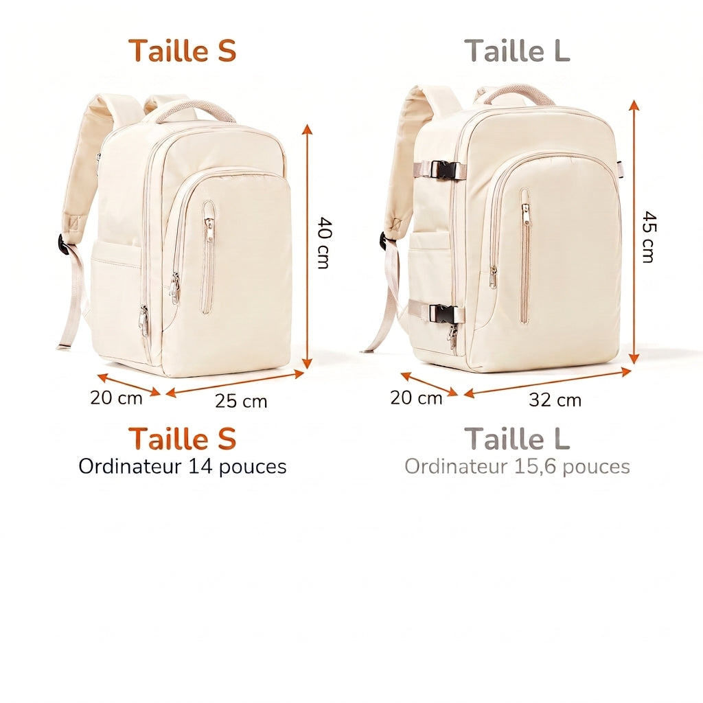 Sac à dos cabine beige – schéma des dimensions
