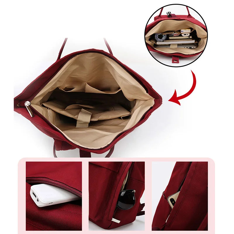 Sac à dos étudiant roll-top ouvert : rangements intérieurs et poches