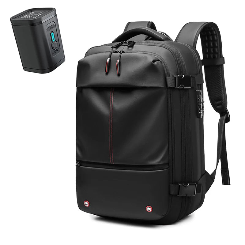 Sac à dos 17 pouces noir de trois quarts, avec sa pompe