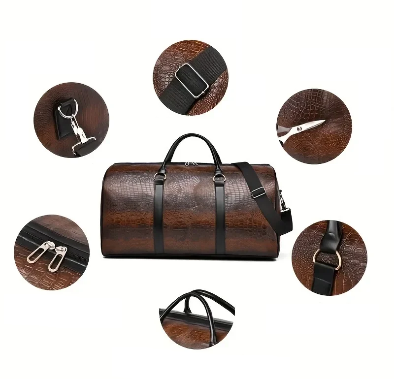 Sac polochon effet croco marron – détails des finitions