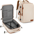 Sac à dos cabine blanc cassé ouvert à plat, à côté du sac fermé
