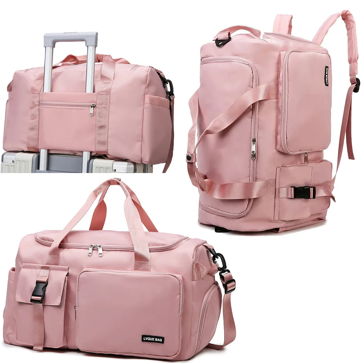 Sac week-end convertible fixé sur une valise et porté en sac à dos