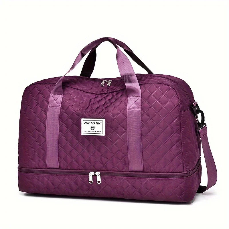 Grand sac week-end matelassé, coloris violet foncé