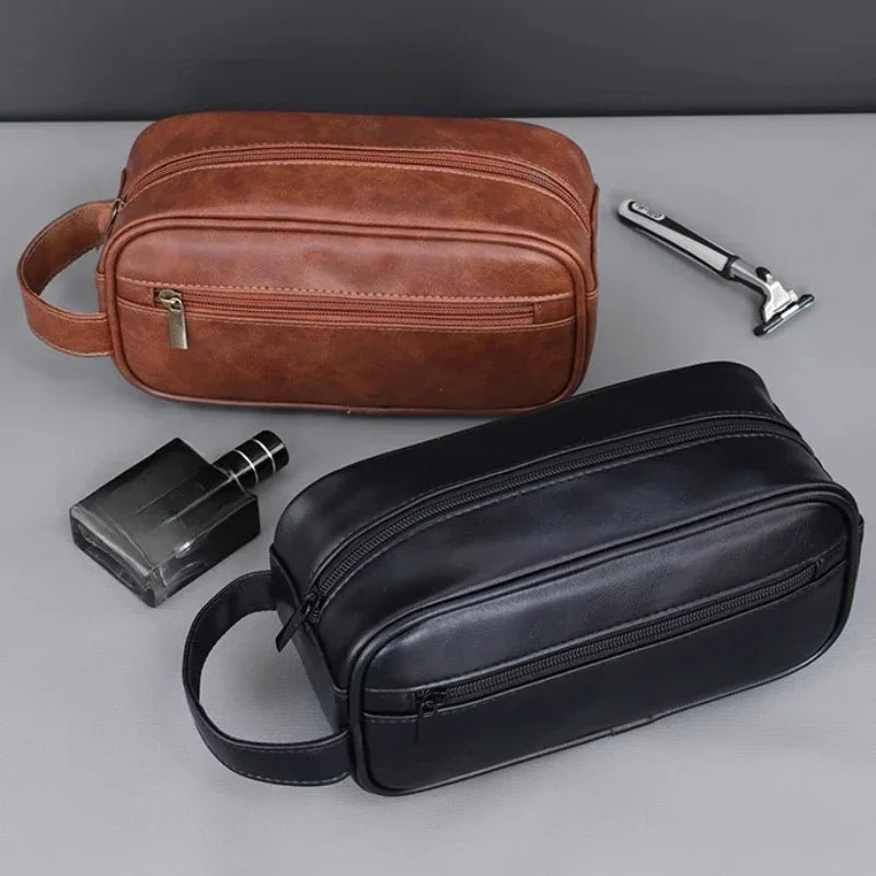 Trousse de toilette homme aspect cuir – compacte et organisée