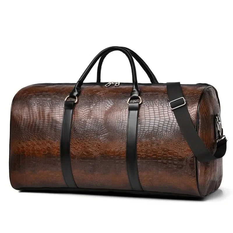 Sac polochon effet croco marron avec bandoulière