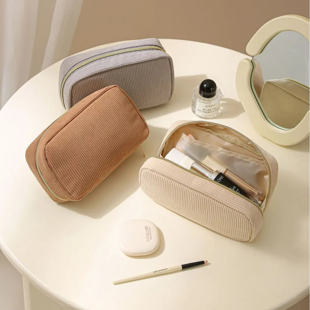 Trousse de maquillage velours côtelé – grande capacité - vue 4