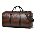 Sac de voyage polochon effet croco marron, aspect cuir rétro – vue de face