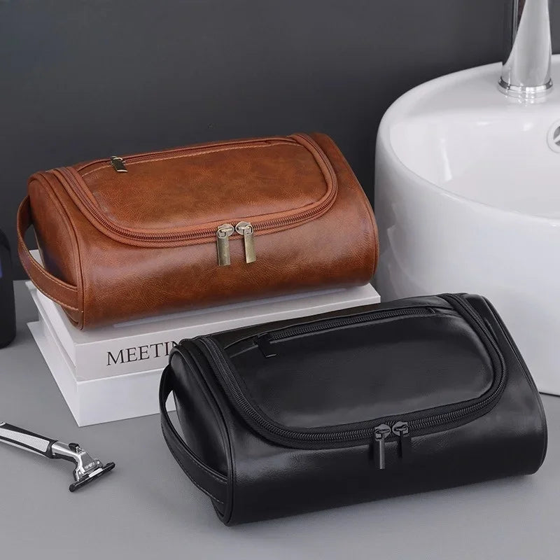 Trousse de toilette homme aspect cuir – multi-poches