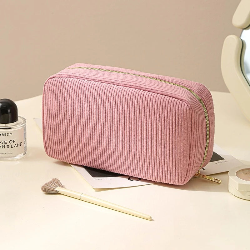 Trousse de maquillage velours côtelé – grande capacité