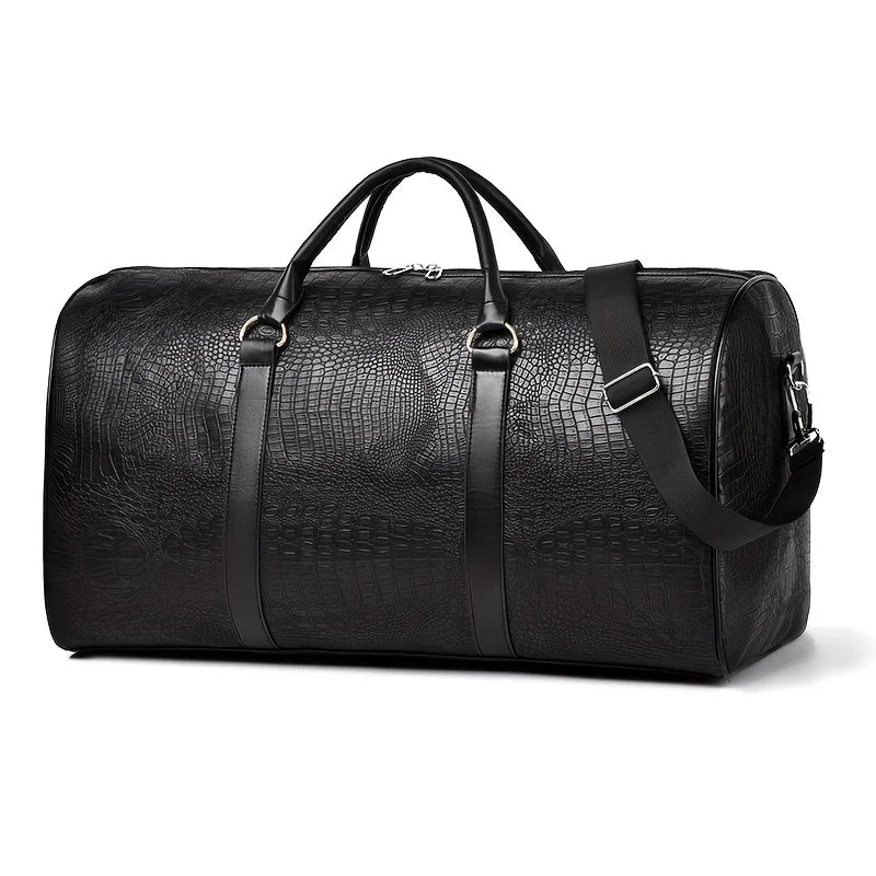 Sac polochon effet croco noir avec bandoulière