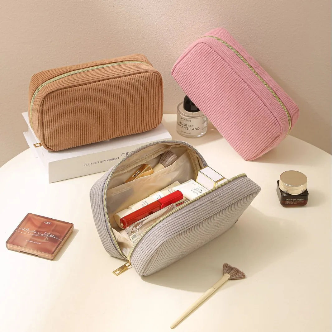 Trousse de maquillage velours côtelé – grande capacité - vue 3