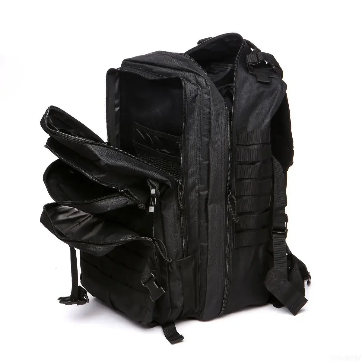 Sac à dos de randonnée ouvert, compartiments dépliés