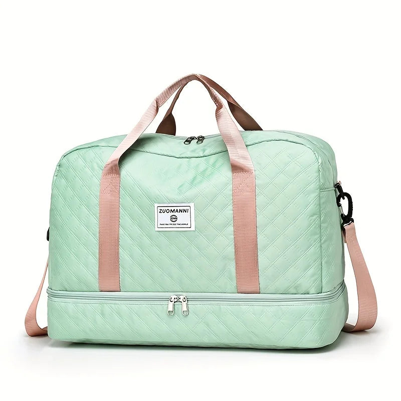 Grand sac week-end matelassé, coloris vert et rose