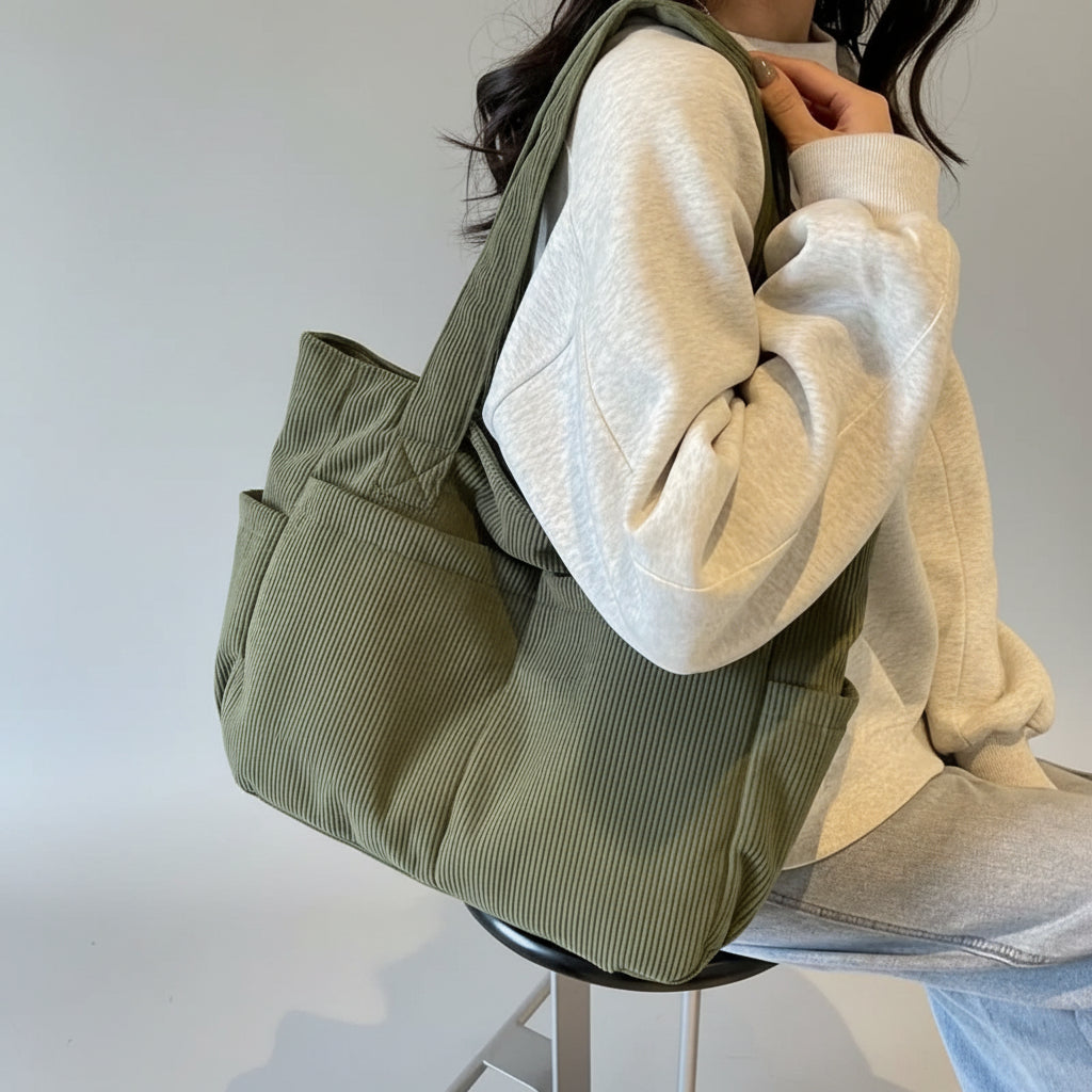 Sac fourre-tout en velours côtelé femme 11 cm d'épaisseur