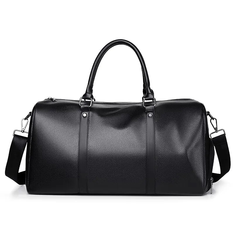 Sac de voyage aspect cuir rétro noir avec bandoulière