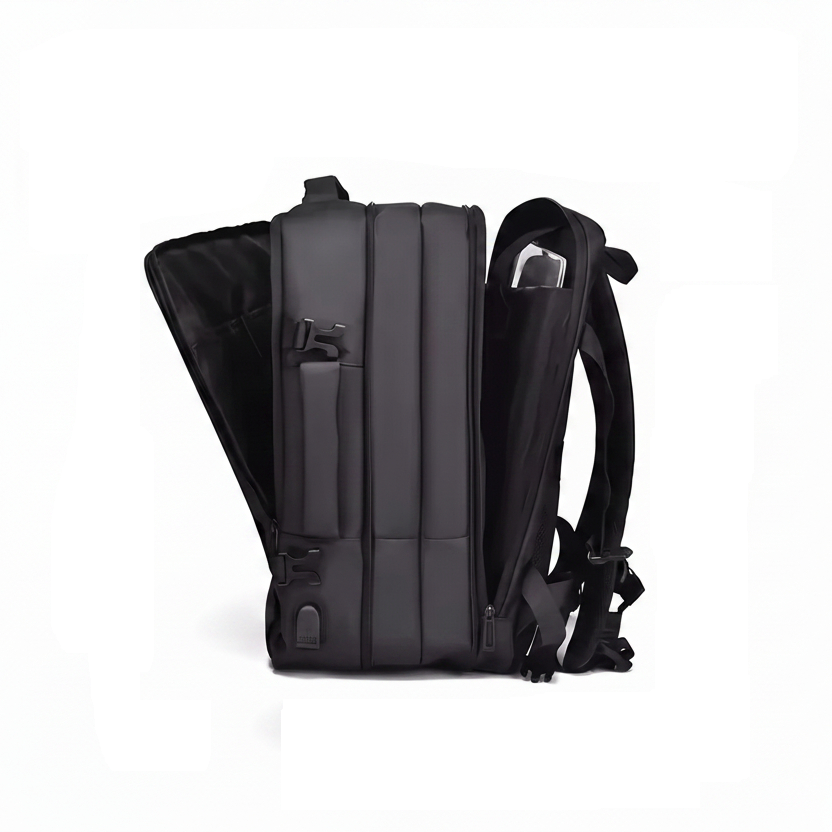 Sac à dos business ouvert en deux compartiments, vu de profil
