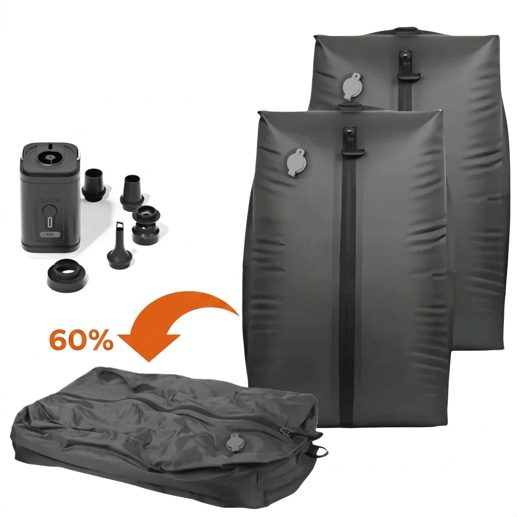 Sacs de compression sous vide et pompe électrique, gain de place de 60 %