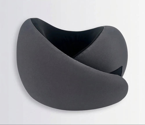 Oreiller de voyage cervical enveloppant coloris noir, vue d'ensemble sur fond clair