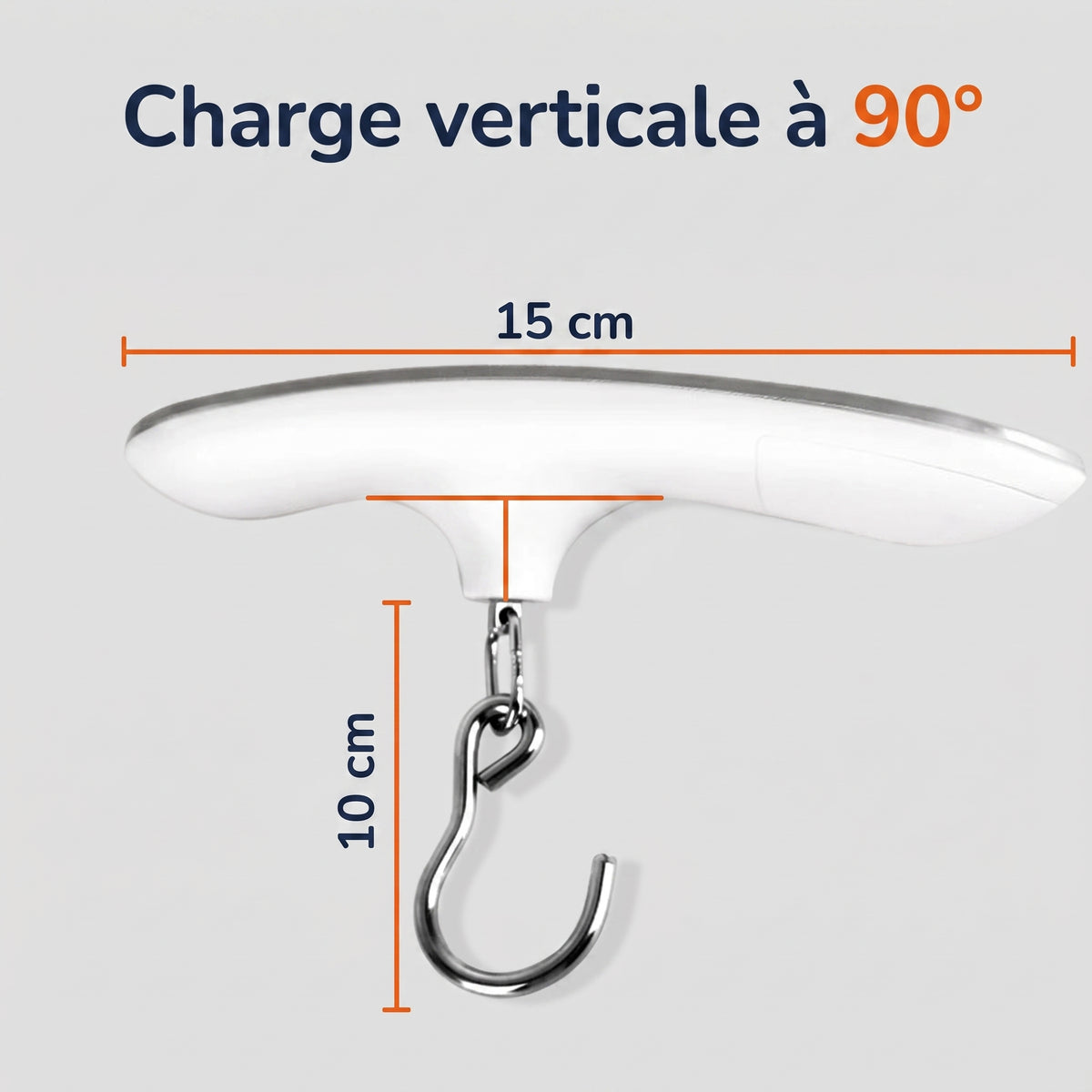 Pèse-bagage électronique 50 kg : charge verticale à 90°, 15 cm de large et crochet de 10 cm