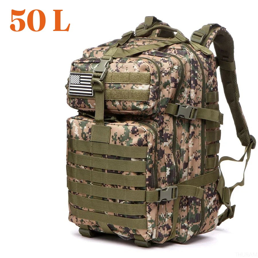 Sac à dos de randonnée 50 L, coloris camouflage vert