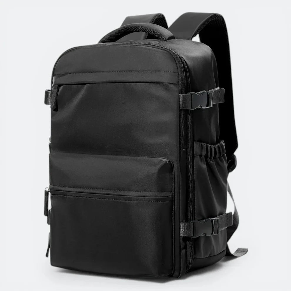 Sac à dos compression sous vide noir, vue de trois quarts