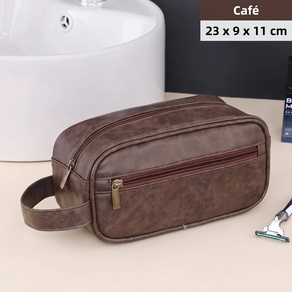 Trousse de toilette humide-sec aspect cuir – format compact - vue 11