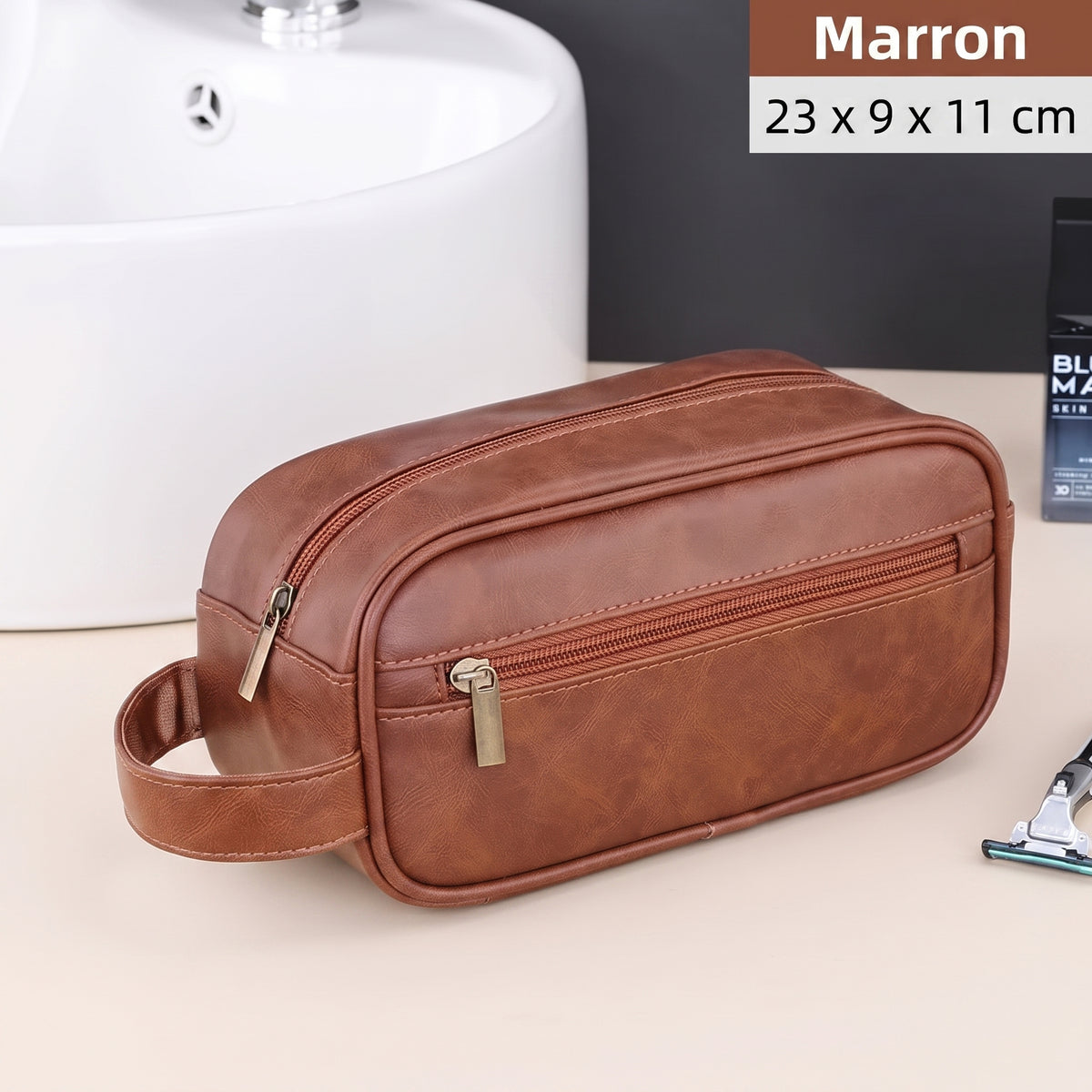 Trousse de toilette humide-sec aspect cuir – format compact - vue 12
