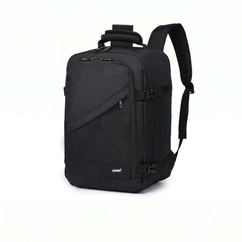 Sac à dos cabine ultraléger 40 x 20 x 25 noir, format Ryanair 40 x 30 x 20 – vue de trois quarts