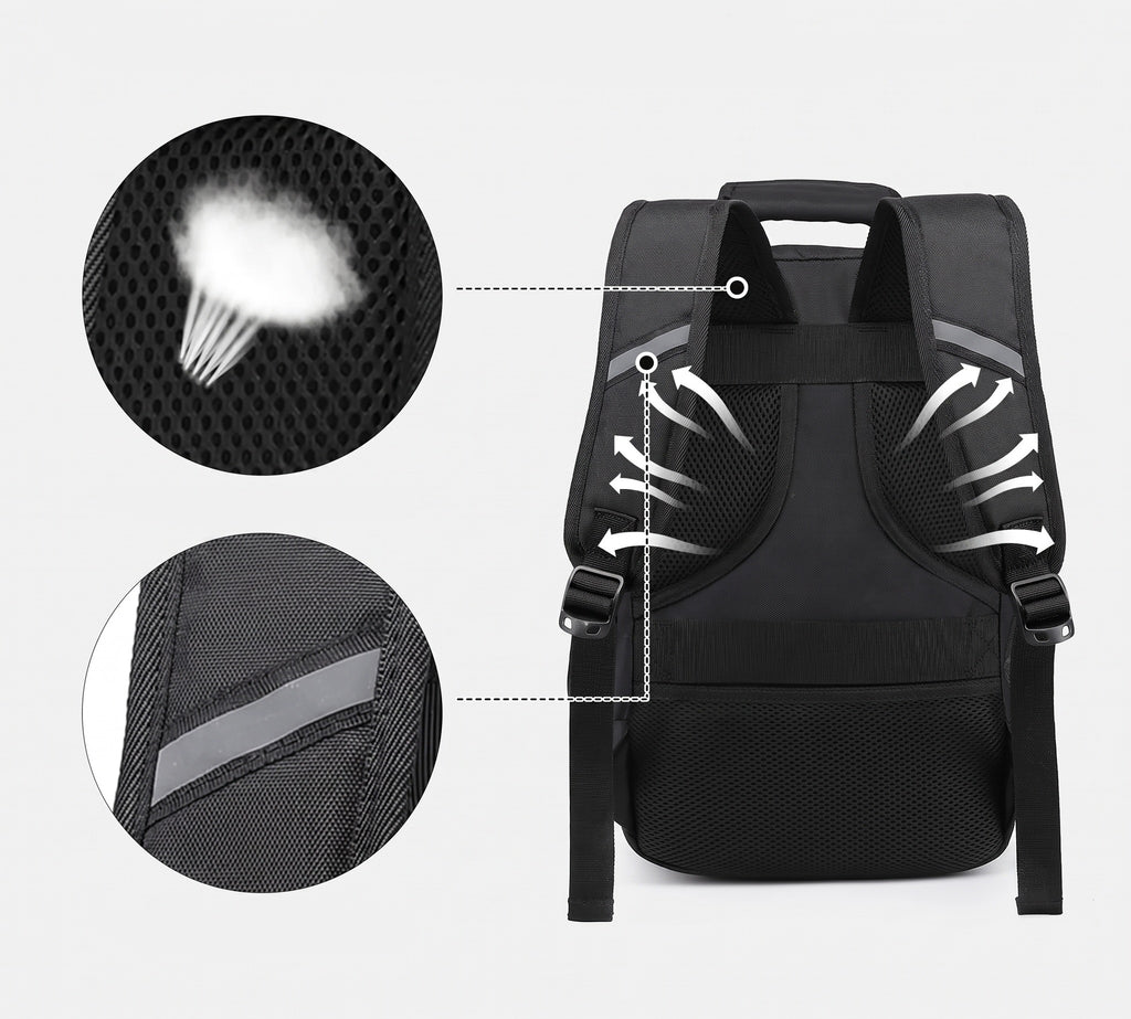 Sac à dos cabine ultraléger noir vu de dos – dos respirant et bretelles