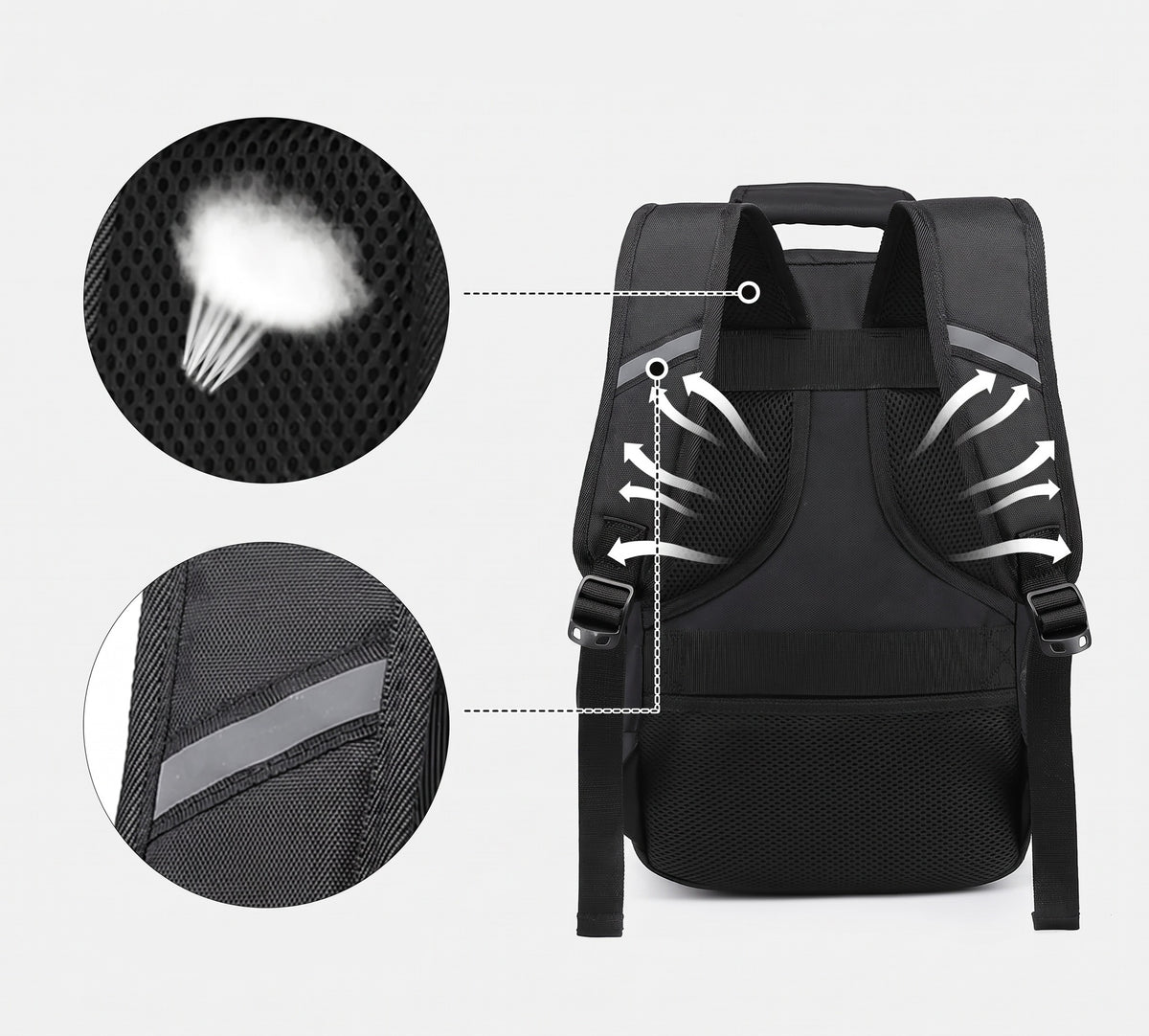 Sac à dos cabine ultraléger noir vu de dos – dos respirant et bretelles