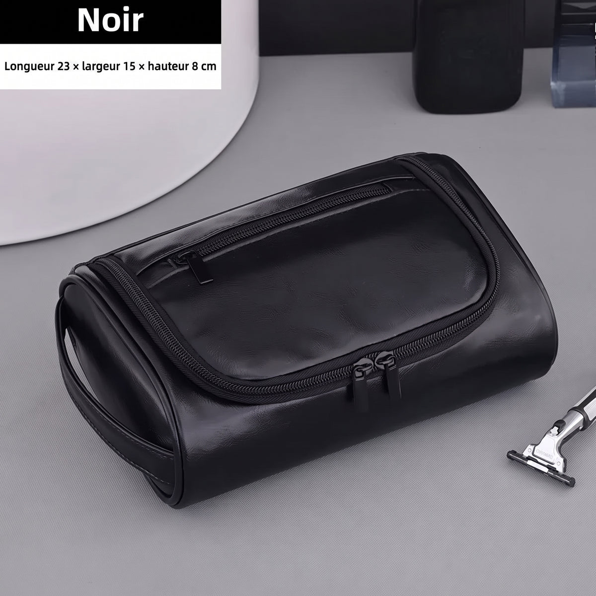 Trousse de toilette homme aspect cuir – variante Noir