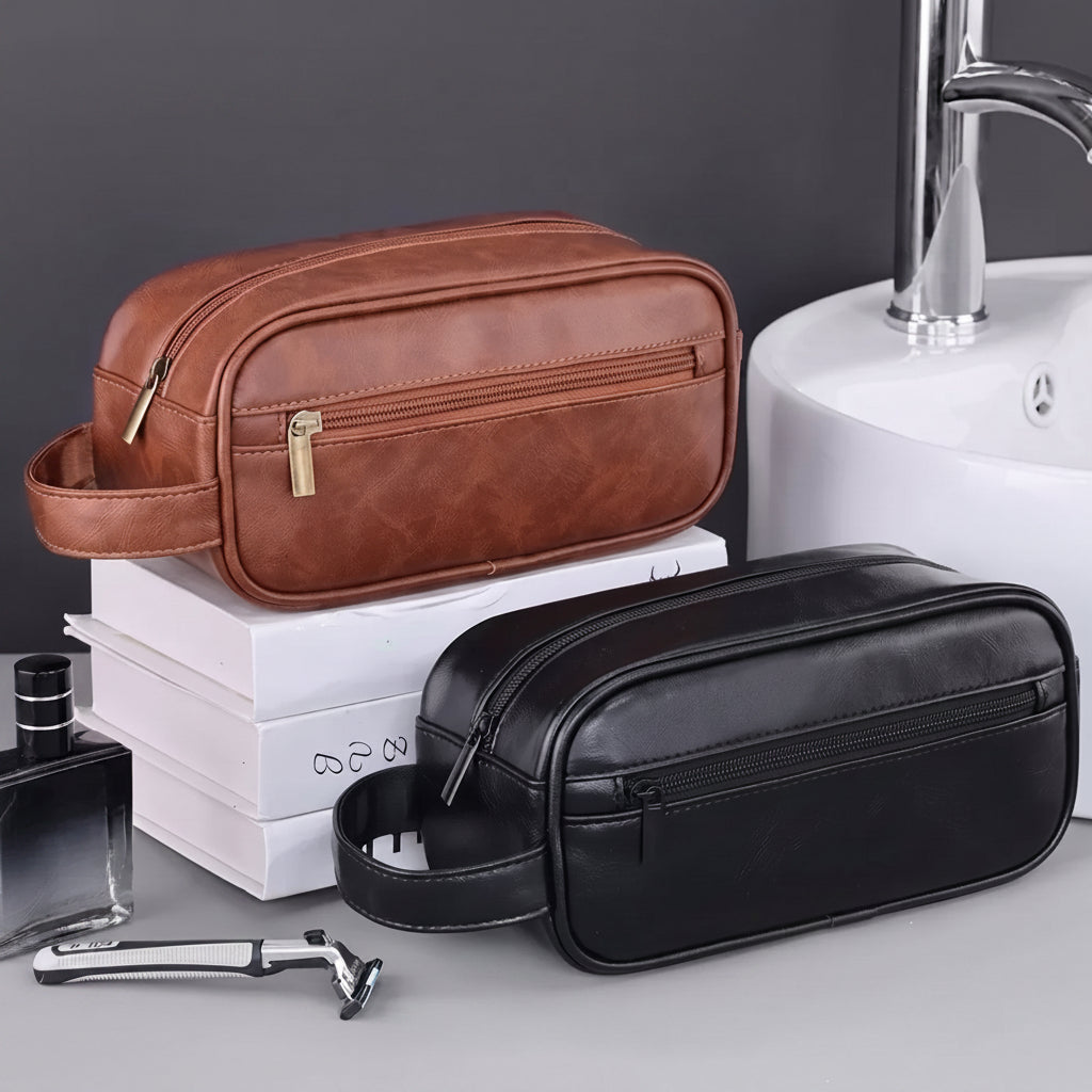 Trousse de toilette homme aspect cuir – compacte et organisée